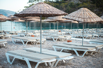 beach chairs and umbrellas on the beach