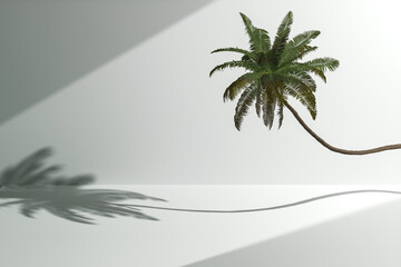 Showcase background with natural hard light and tropical plant. 3d illustration for brand identity banner. Perfect for product presentation, blog, thumbnail, social media post, branding