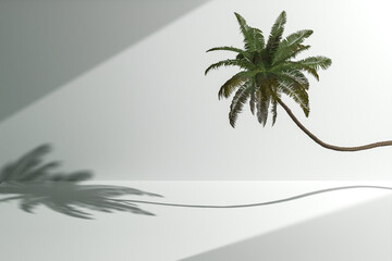 Obraz premium Showcase background with natural hard light and tropical plant. 3d illustration for brand identity banner. Perfect for product presentation, blog, thumbnail, social media post, branding