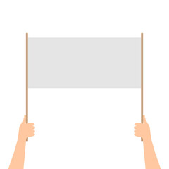 Hands holding blank placard. Street demonstration and protest concept. Vector illustration