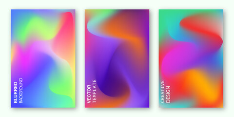 Abstract gradient poster and cover design. Colorful geometric template shapes and liquid color. Set of colorful blurred grainy gradient background. Modern wallpaper design for social media poster.