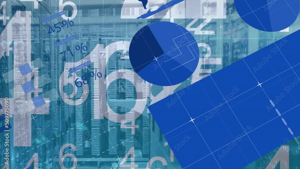 Poster animation of financial data and numbers over servers