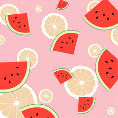 Abstract vivid pattern with watermelon and orange slices.