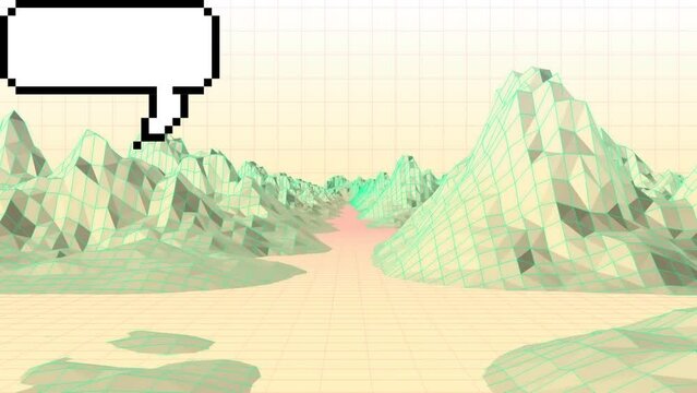 Animation of speech bubbles over moving metaverse landscape