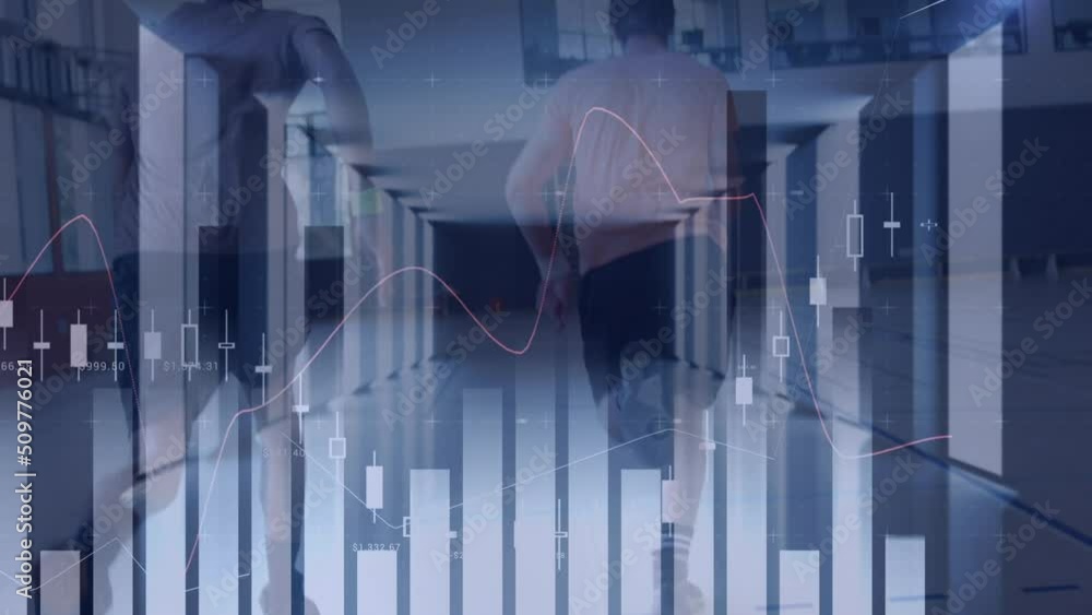 Poster animation of financial data processing over diverse basketball player