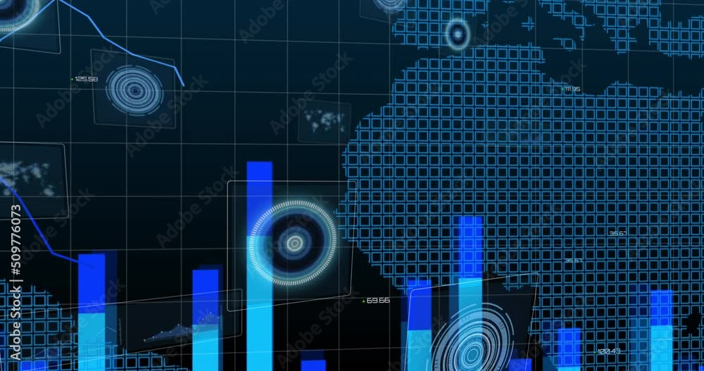 Poster animation of data processing over dark background