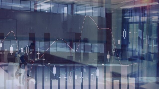 Animation of financial data processing over african american basketball player - Powered by Adobe