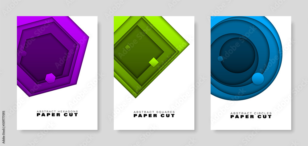 Poster set of covers with particular paper cut graphics. elements easily adaptable to any use.