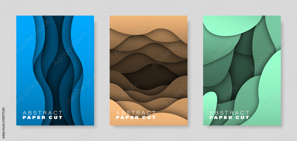 Poster set of covers with particular paper cut graphics. elements easily adaptable to any use.