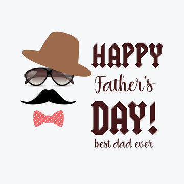 Happy father's day greeting card with cap, sunglass, dotted bow tie, mustache Premium Vector