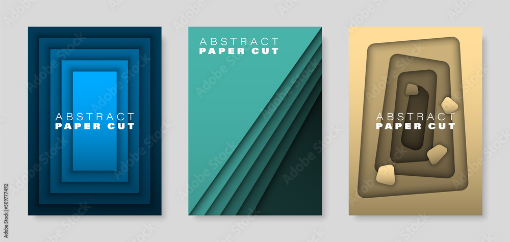 Poster set of covers with particular paper cut graphics. elements easily adaptable to any use.