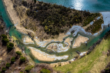 Fluss, Drohnenaufnahme, Lech, Vogelperspektive, Flusslandschaft, Wald, See
