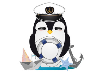 niedlicher Pinguin als Kapitän im Marine Look