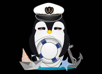 niedlicher Pinguin als Kapitän im Marine Look