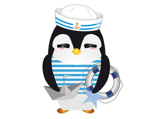 niedlicher Pinguin als Seemann im Marine Look