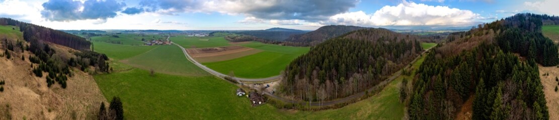 Voralpenland, Alpen, Berge, Berglandschaft, Panorama, Drohnenaufnahme, Luftbild, 360 Grad Panorama