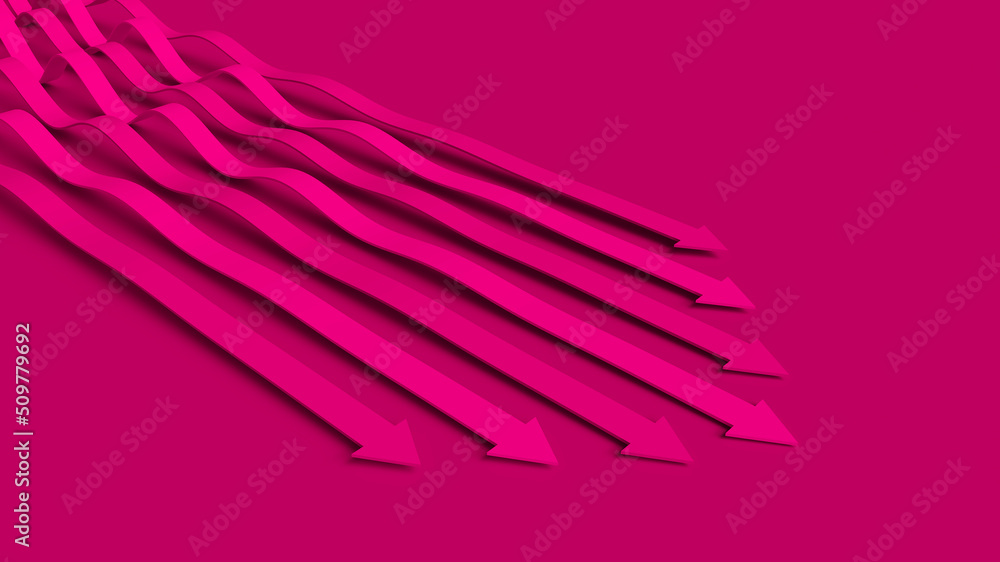 Poster Magenta violet business presentation. Arrows pointer 3D illustration. Directions of intensive development. An array of wavy lines in competition for dominance. Team tactics