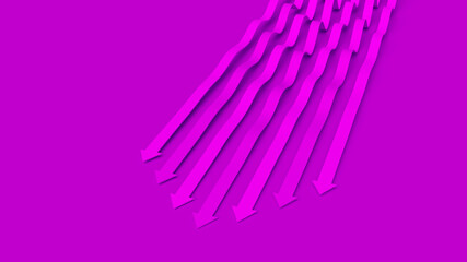 Magenta violet business presentation. Arrows pointer 3D illustration. Directions of intensive development. An array of wavy lines in competition for dominance. Team tactics