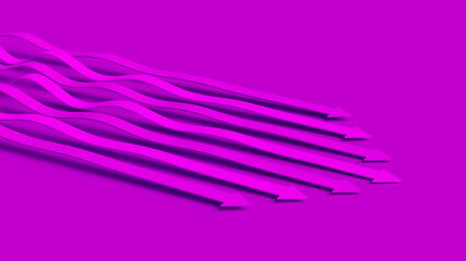 Magenta violet business presentation. Arrows pointer 3D illustration. Directions of intensive development. An array of wavy lines in competition for dominance. Team tactics