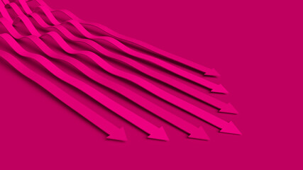 Magenta violet business presentation. Arrows pointer 3D illustration. Directions of intensive development. An array of wavy lines in competition for dominance. Team tactics