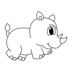Cute rhino cartoon coloring page illustration vector. For kids coloring book.