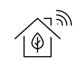 Green eco smart home icon. Pixel perfect, editable stroke line