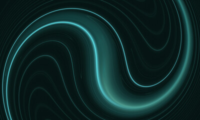 Obraz na płótnie Canvas Abstract digital glowing 3d ripples, snake or curvy line in neon turquoise over dark background. Music, pure rhythm, audio, galactic sound concept. Great as wallpaper, cover, print for electronics.