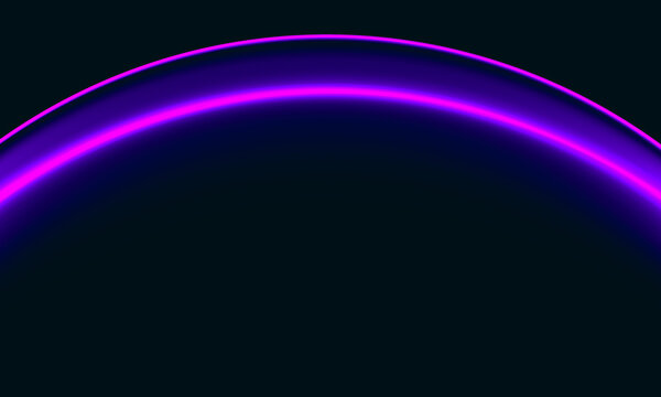 Glowing neon purple arc or edge of planet in deep dark space. Minimal simple graphic digital 3d illustration. Concept of space, silence and sound. Great for design as element, background, decoration.