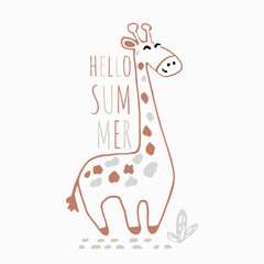 Obraz premium Giraffe baby cute summer print. Sweet african animal