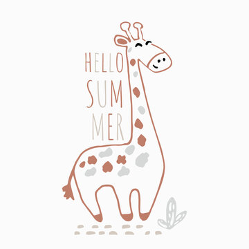 Giraffe baby cute summer print. Sweet african animal