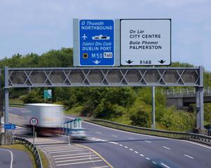 entrance to M50 toll motorway in Dublin, Ireland