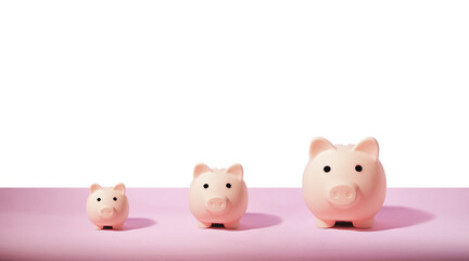 Piggy bank isolated on pink background. Saving money concept.