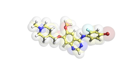 Vandetanib, anticancer drug, 3D molecule