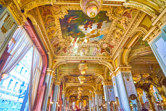 The Outstanding Interior Of New York Cafe In Neo-Renaissance Style, On February 23 In Budapest, Hungary