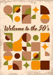Fototapeta na wymiar 1950s Style Atomic Age Mosaic Pattern. Mid Century Modern Vintage Colors Background