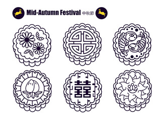 Illustration vector isolated of mooncake top view  on plate or table on mid autumn festival concept