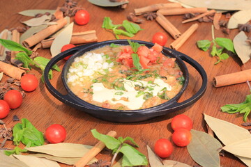 Traditional Arabic breakfast | Arabic food and drinks backgrounds | Manakish | Middle East