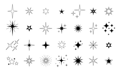 Star icon. Premium quality, favorite shiny and sparkle pictogram, blink glitter and glowing symbol. Vector night sky decorative boho elements isolated set