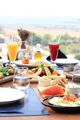 Traditional Arabic breakfast | Arabic food and drinks backgrounds | Manakish | Middle East