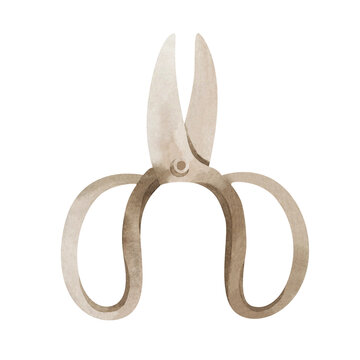 recommend clip art: Set with gardening tools. Hand painted watercolor hand drawn illustration. Separate elements of tools and items for the garden.