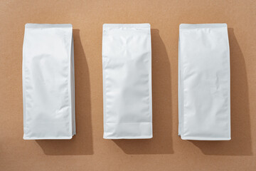 White blank matte coffee package on paper background
