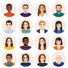 Fototapeta Smiling multiethnic diversity people avatar set. Different men and women characters collection. Isolated vector illustration. obraz