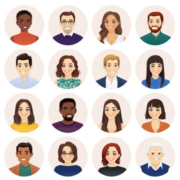 Smiling multiethnic diversity people avatar set. Different men and women characters collection. Isolated vector illustration.