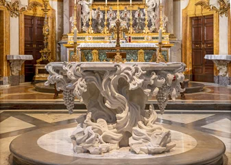 Poster ROME, ITALY - SEPTEMBER 1, 2021: The marble altar (mensa) of church Santa Maria dell Anima Giuseppe Ducrot (2021). © Renáta Sedmáková