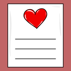 Sheet of paper with red heart