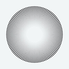 Dotted circular logo. Circular concentric dots isolated on the white background. Halftone fabric design. Halftone circle dots texture. Vector design element.