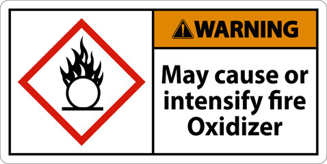 Warning May Cause Or Intensify Fire GHS Sign On White Background