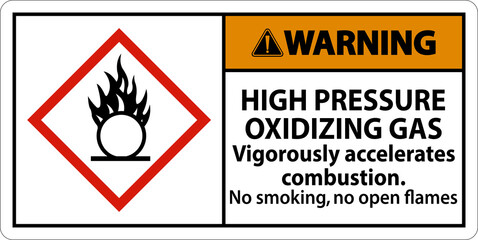 Warning High Pressure Oxidizing Gas GHS Sign On White Background