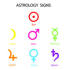 illustration of astronomy and astrology, astrology signs, Planet Symbols, set of zodiac and astrology symbols of planets 