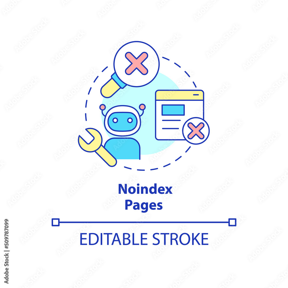 Poster noindex pages concept icon. exclude page from search results. seo principle abstract idea thin line 